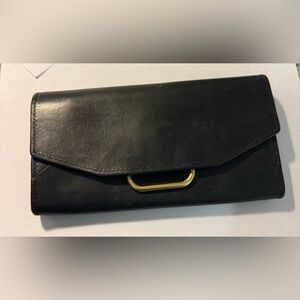 Isabel Marant navy Leather Wallet with Gold Accent